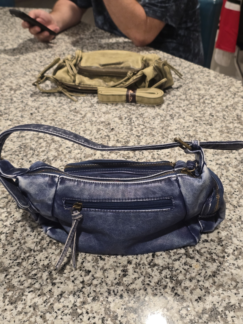Montana West Distressed Navy Blue Shoulder Bag with Gold Hardware - Picture 2 of 4